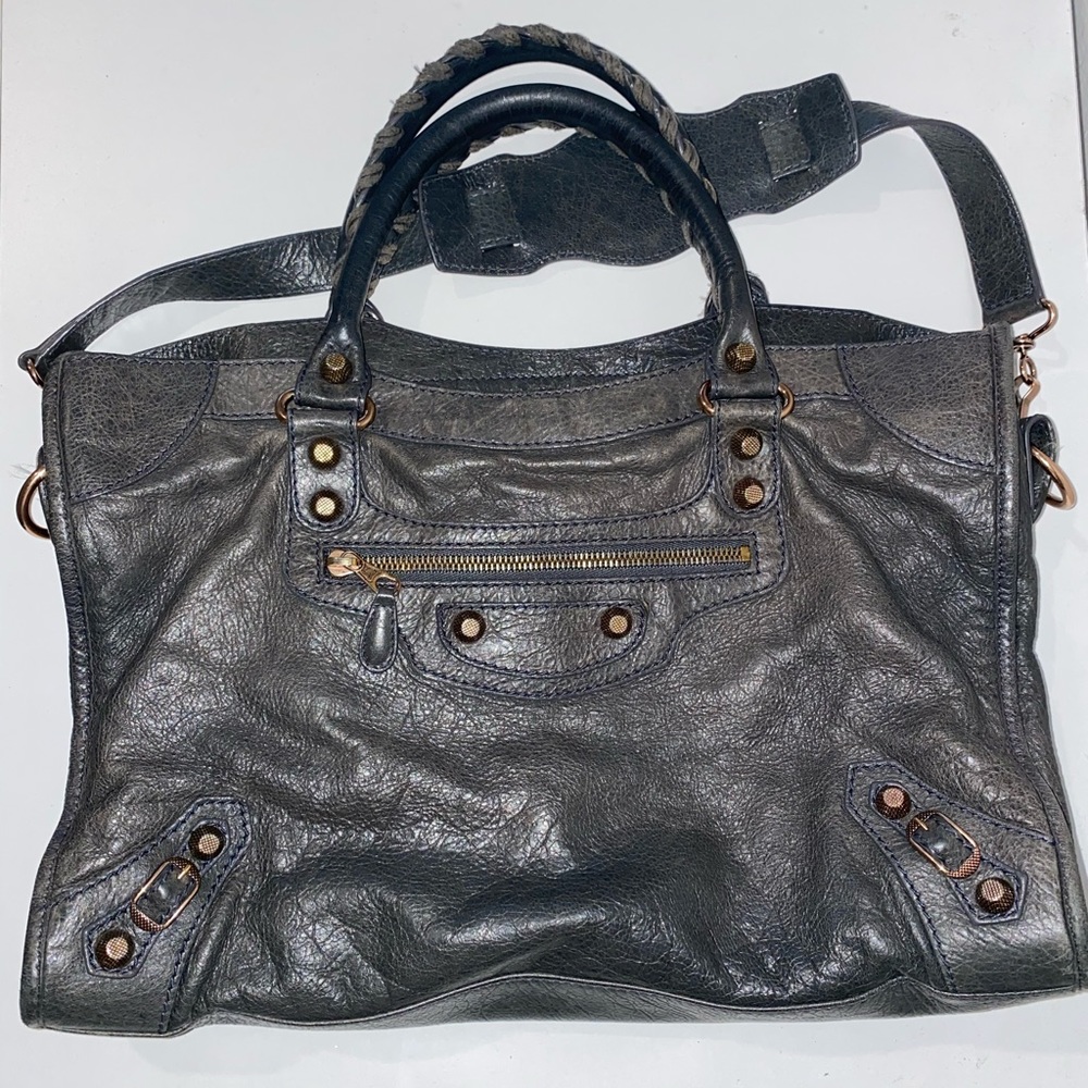 Balenciaga City Dark Gray Leather Shoulder Bag